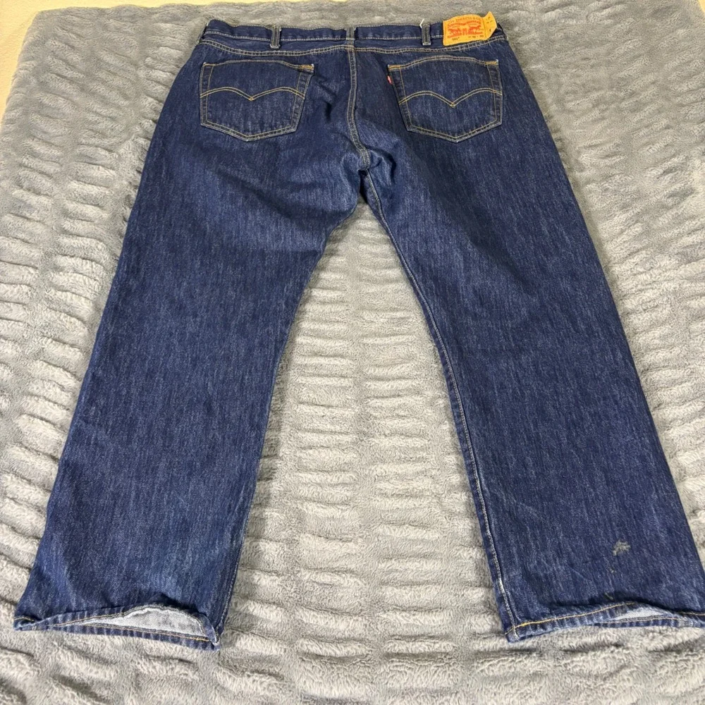 Levis 501 Original Fit Jeans Mens 44x30 Dark Wash Blue Denim Button Fly AB317